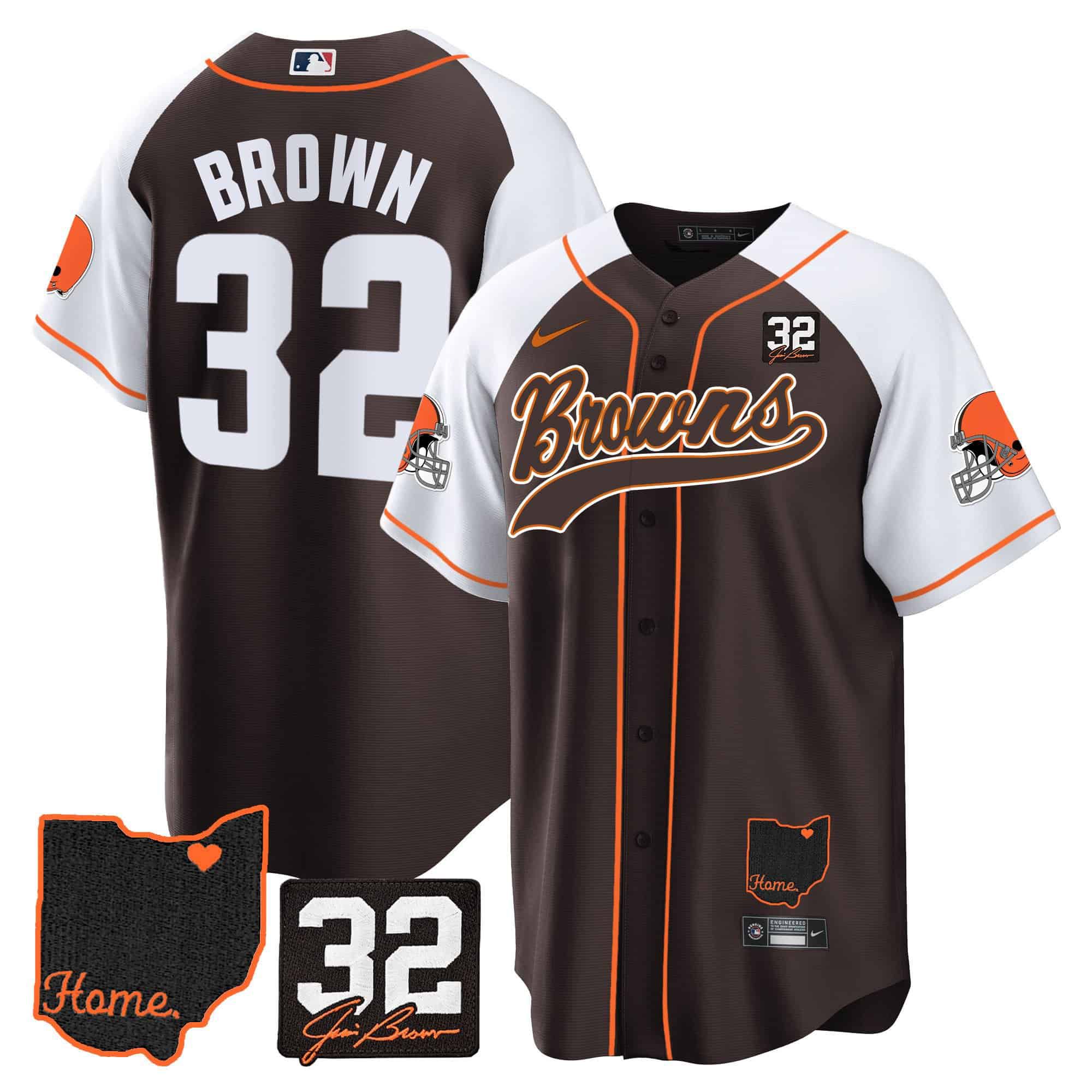 Men Cleveland Browns 32 Brown Brown Memorial Home Patch Baseball 2024 Nike NFL Jersey